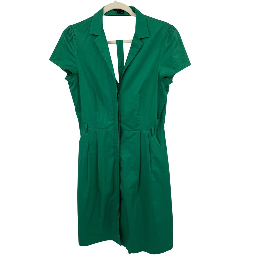 Theory Shiras Dress Womens 10‎ Green Excellent Open Back Cotton Poplin 80474626